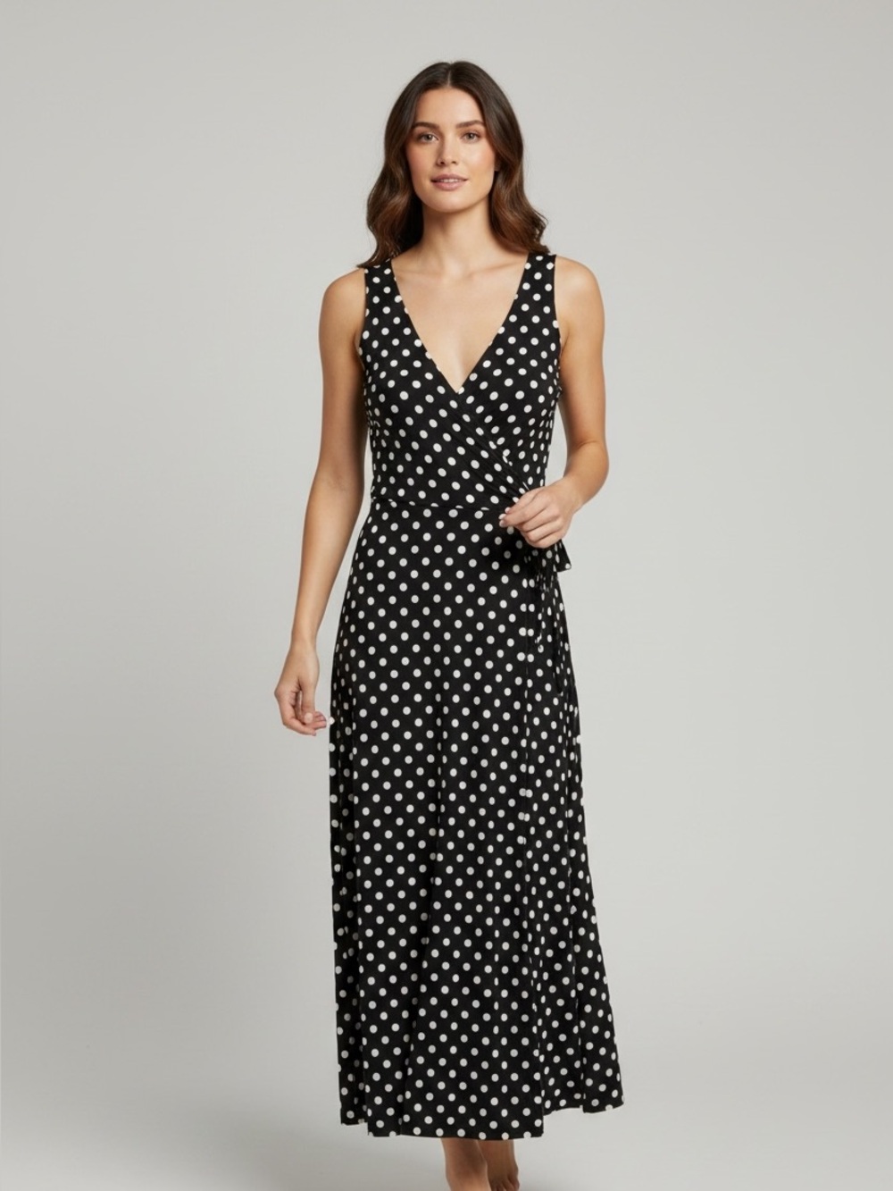 Caution To The Wind Black and White Polka Dot Maxi Wrap Dress